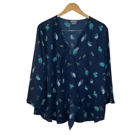 Van Heusen Blouse Floral Plus Size XXL Chiffon Ruffle Thin Lightweight Work - Picture 1 of 4